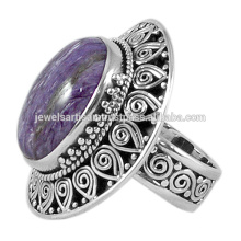 Beautiful Charoite Natural Gemstone With 925 Sterling Silver Handmade Antique Style Designer Anniversary Ring